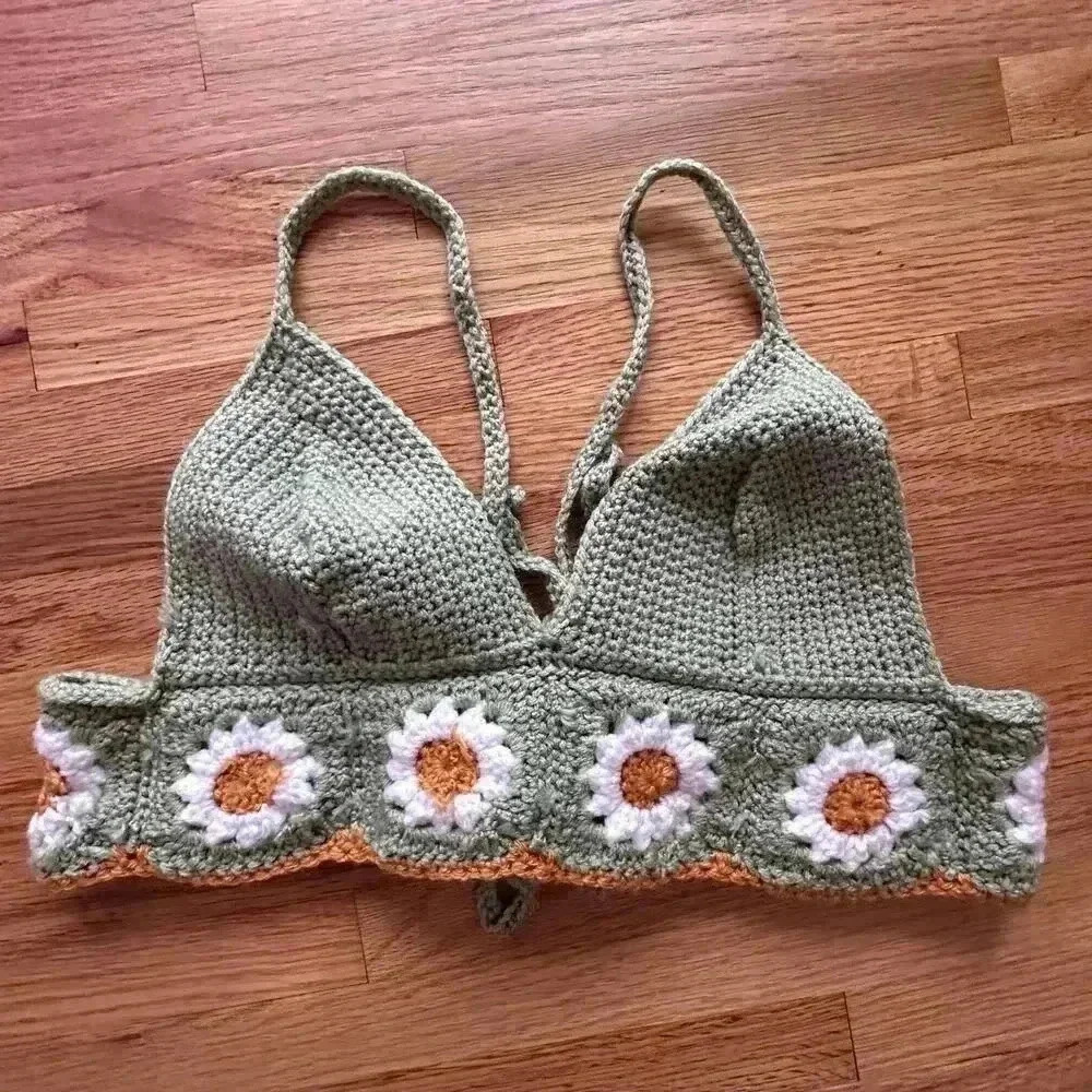 Women's boho summer Music festival Crochet Daisy Crop Top Adjustable Size